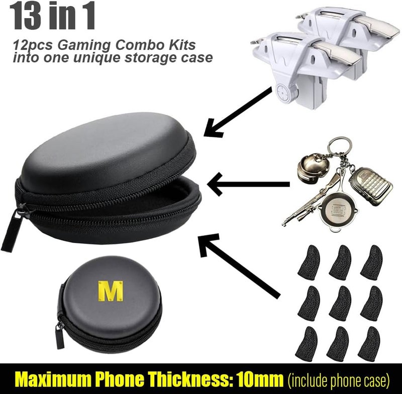 Mikirini 13 in 1 Mobile Gaming Controller Compatible with PUBG/Knives Out/Call of Duty, Cell Phone Game L1R1 Triggers Shooter for iPhone and Android Phones (White) - Image 2